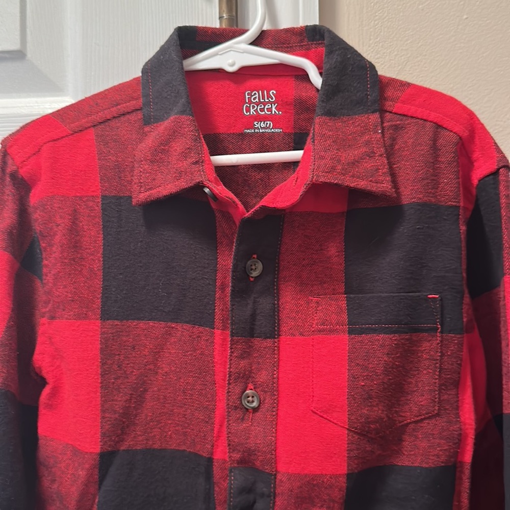 Falls Creek Boys flannel Buffalo check button down Small 6 7 - Picture 2 of 4
